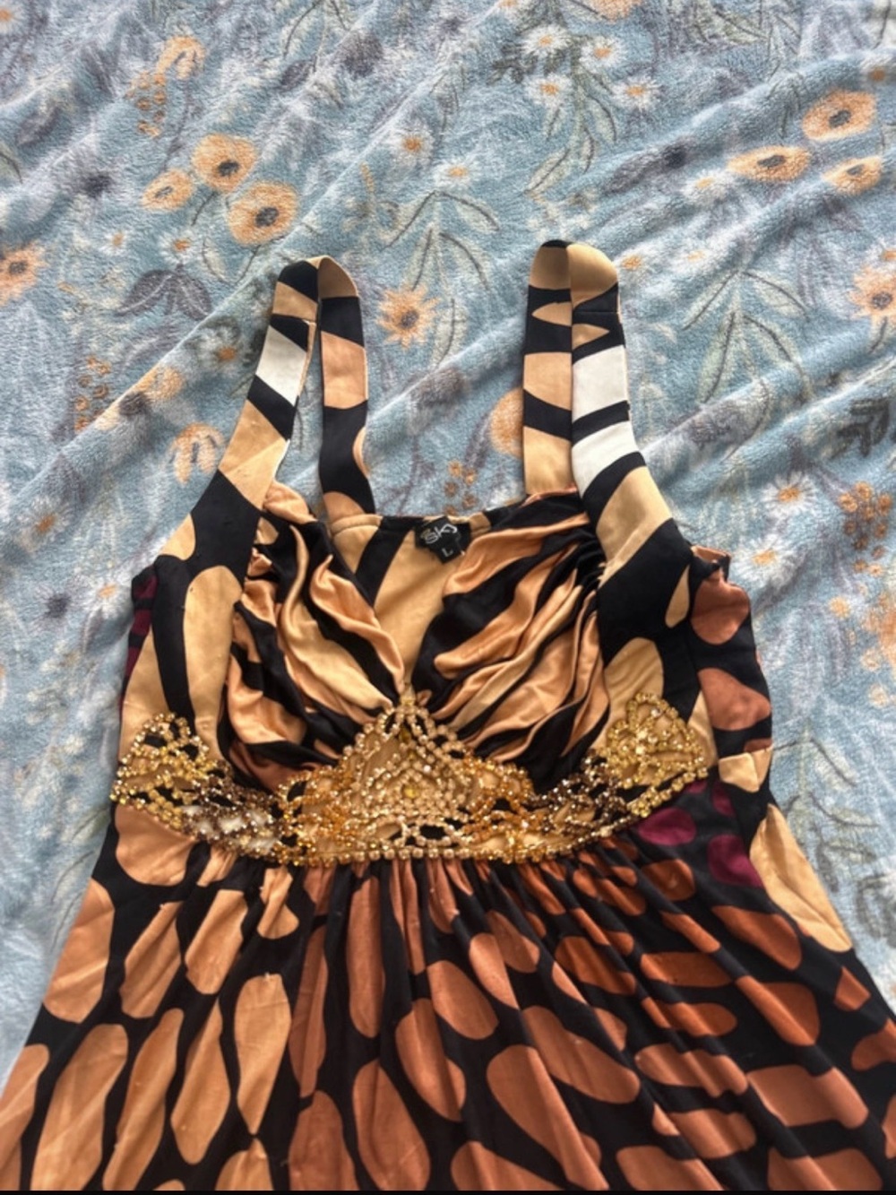 Y2K fashion 100% SILK top with embellishments, Size L, FLAWED - Picture 2 of 10